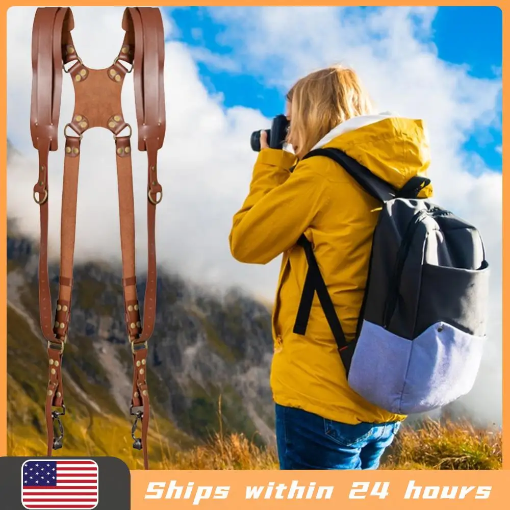 

Универсальный кожаный ремень для двух камер, моющийся, регулируемый, с регулируемыми плечевыми ремнями для переноски, для DSLR/SLR камер и аксессуаров.