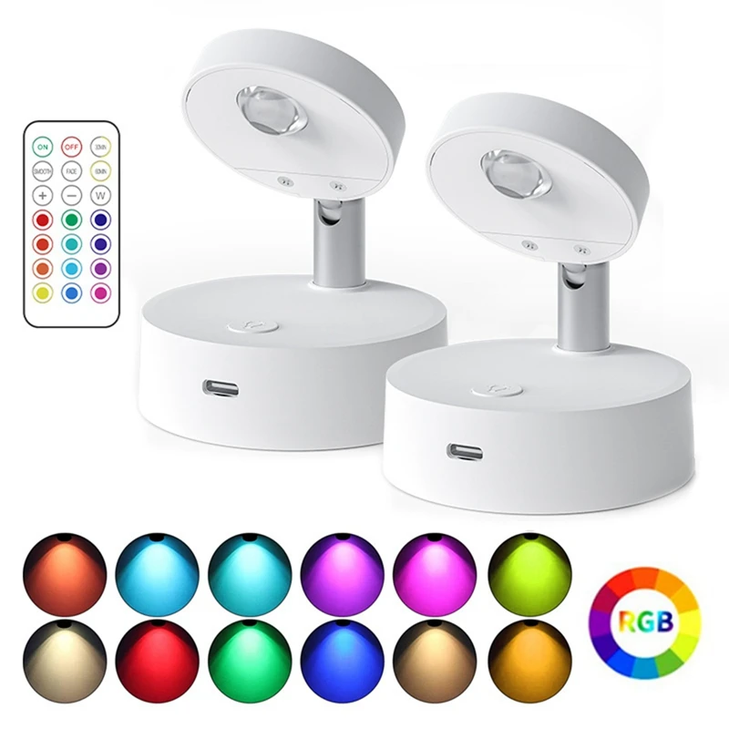 

Wireless LED Wall Spotlight Remote Control Rechargeable Closet Spotlights RGB Spotlight Bedside Sconce Lamp For Bedroom