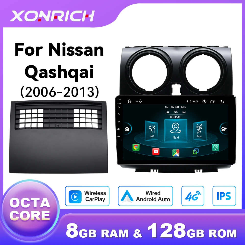 1280*720P Wireless CarPlay Android 14 Lettore di autoradio per Nissan Qashqai 1 J10 2006-2013 8 + 128GB Multimediale GPS 4G Wifi DSP RDS