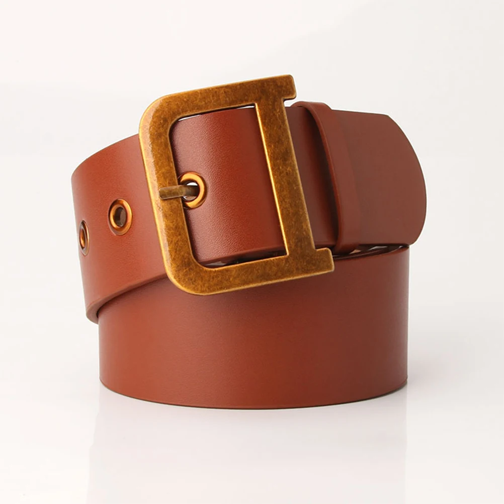 

Gold D-shaped Buckle Belt Wide Women Waistband Dress Pants Ladies Fashionable PU Alloy Material Stylish Accessory