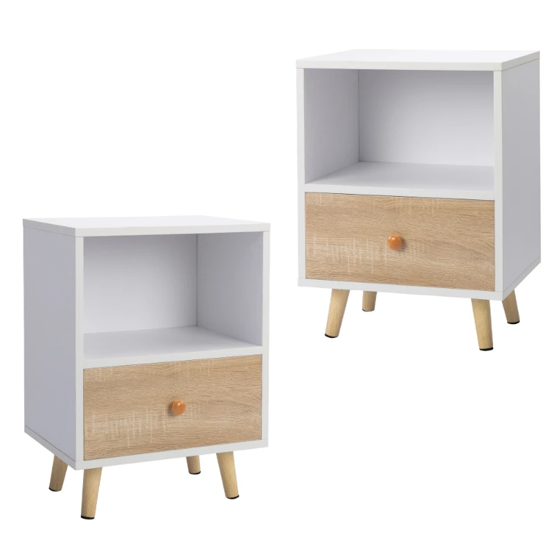 Modern White 2 Of Bedside Cupboard With 1 Drawer And Short Legs End Table With Storing Shelf Indoors Nordic Bedroom Furniture