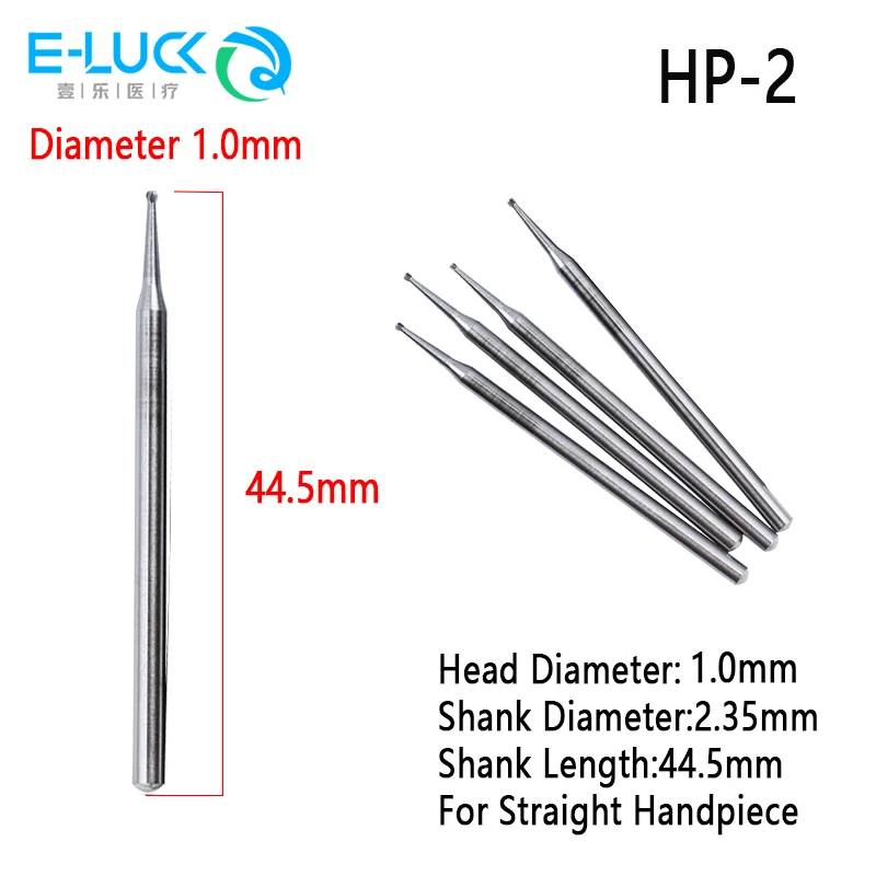 5pcs Dental Carbide Round Burs Polisher Trimming Dental Lab Polishing Tool For Straight Connector Handpiece