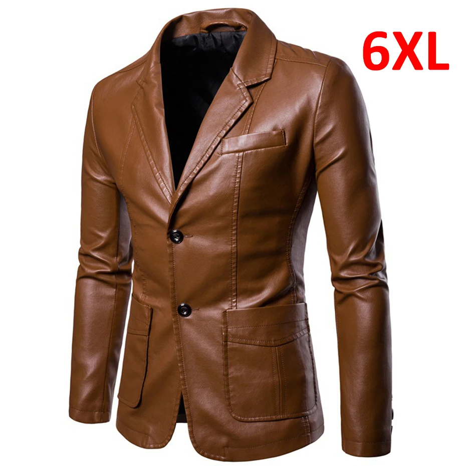 Plus Size 5XL 6XL PU Jacket Men Solid Color Leather Coat Jacket Casual Motorcycle Biker Coat Leather Jackets Male Big Size 6XL