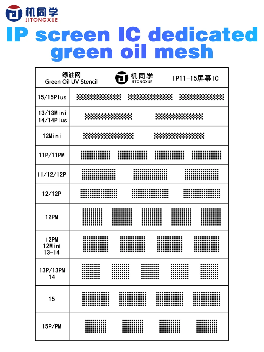 JTX Green Oil Net UV Solder Mask Ink Mesh For iPhone 11-15Pro Max LCD Touch Screen IC Chip Rework BGA Reballing Stencil