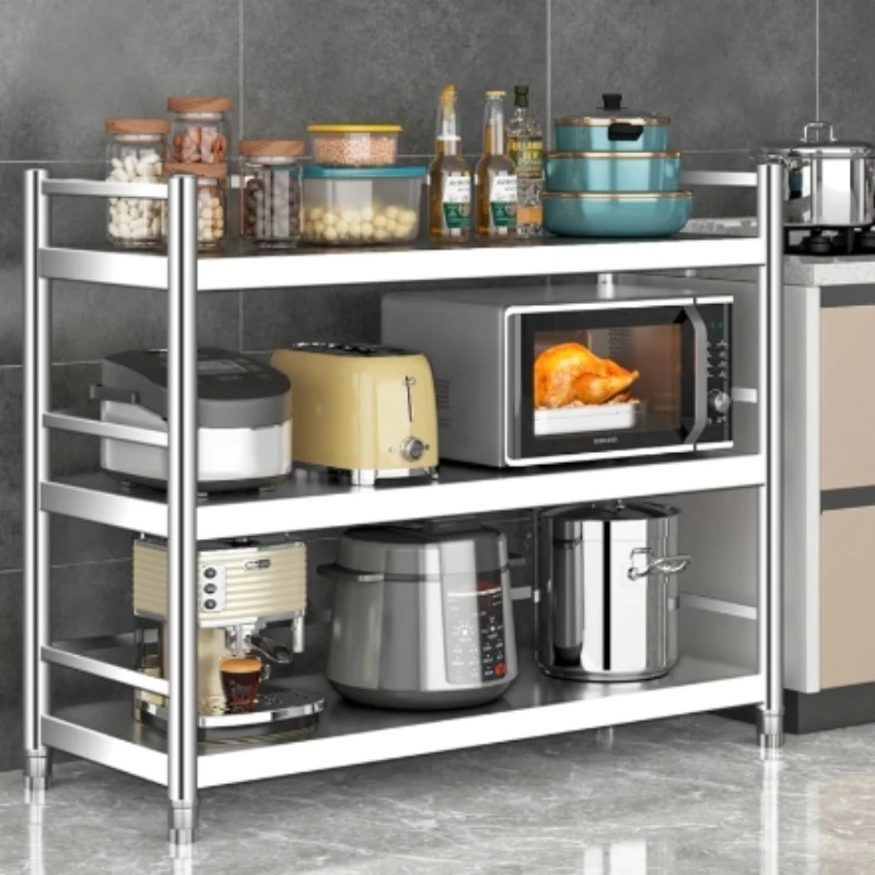 Prateleira de cozinha multicamadas de aço inoxidável, organizador de armazenamento de teto, forno de micro-ondas, suporte de panela de varanda para uso doméstico