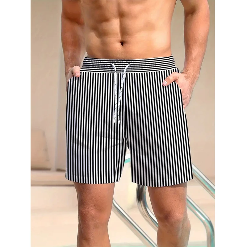 Stripe 3D Printed Board Shorts Casual Mens Graphic Short Pants Summer Hawaiian Breathable Swim Trunks Loose Ice Shorts 2025