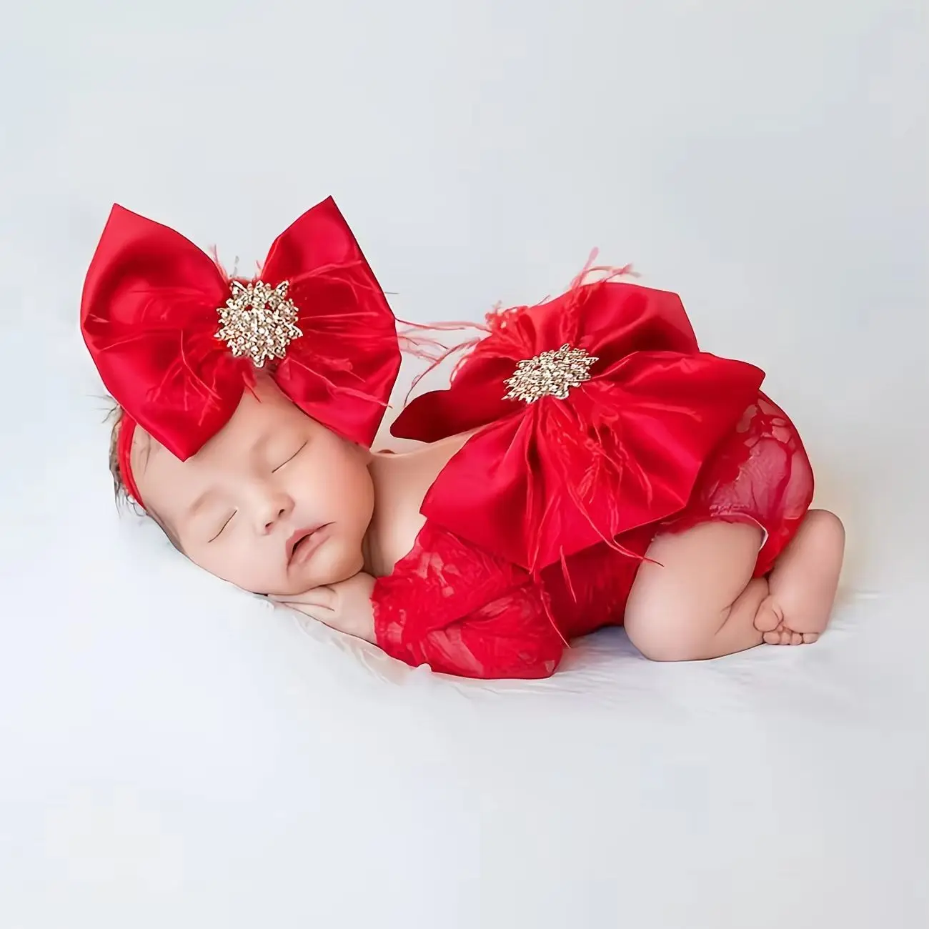 Ylsteed Newborn Lace Romper Photography Outfit Baby Girl Back Big Bow Costume for Photoshoot Infant Picture Props