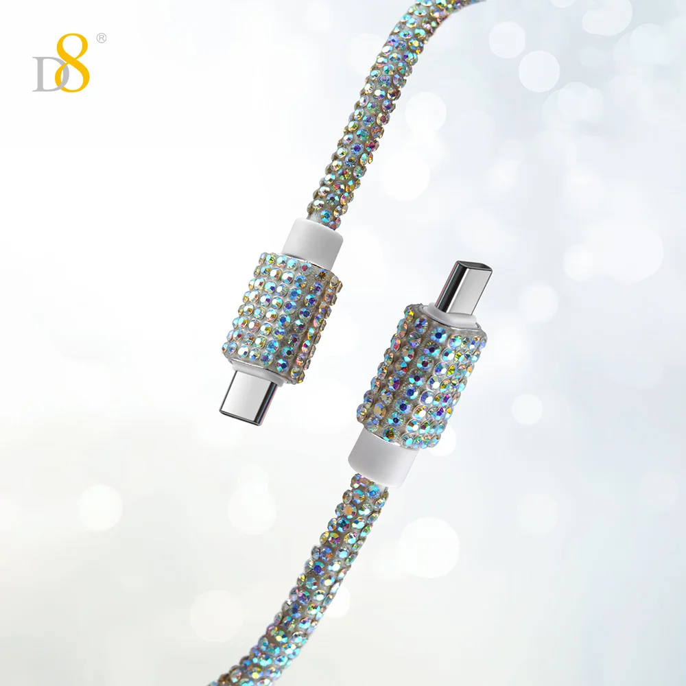 D8 60W USB C to USB C Cable Fast Charging,  Crystal Decoration,Diamond Shine, Compatible with iPhone 15/Pro/Plus/Pro Max, MacBoo