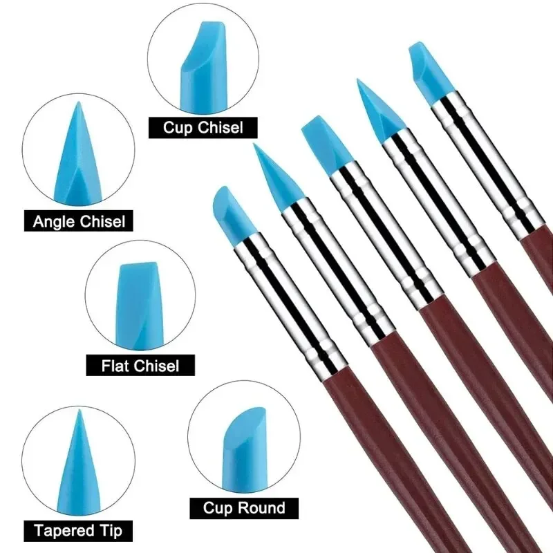 5Pcs Silicone Clay Sculpture Tool for Brush Modeling Dotting Art Pottery Clay tool Nail DIY Carving Sculpting Ceramic Tools Set