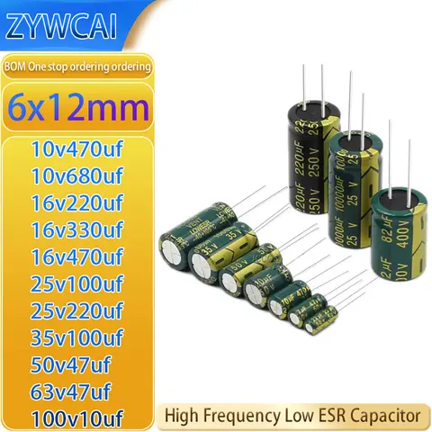10v680uf 10v470uf 16v220uf 16v330uf 16v470uf 25v100uf 25v220uf 35v100uf 50v47uf 63v47uf 100v10uf 6X12 20PCS capacitor