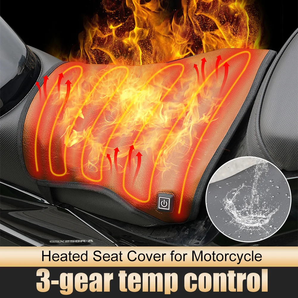 Heated Seat Cushion For Motorcycle Electric Bikes Heating Seat Cover 3-Gear Temperature Setting Waterproof Leather Seat Pad