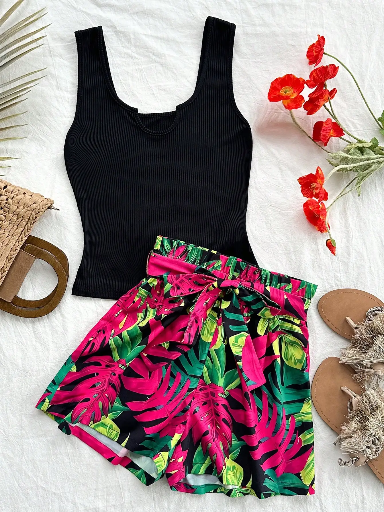 Women Summer Vacation Printed Vest And Shorts Set