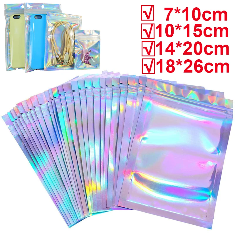 40/10 Stuks Laser Regenboog Opslag Rits Tassen Waterdichte Etui Organizer Voor Idool Badge Sieraden Geschenken Oortelefoon Kabel Verpakking Tas