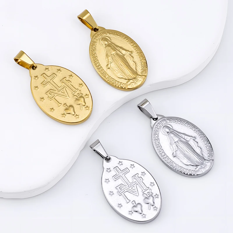 2Pcs Stainless Steel Charms Virgin Maria Medal Embroidery Pendant Supplies for Jewelry Making Necklaces DIY Accessories Findings