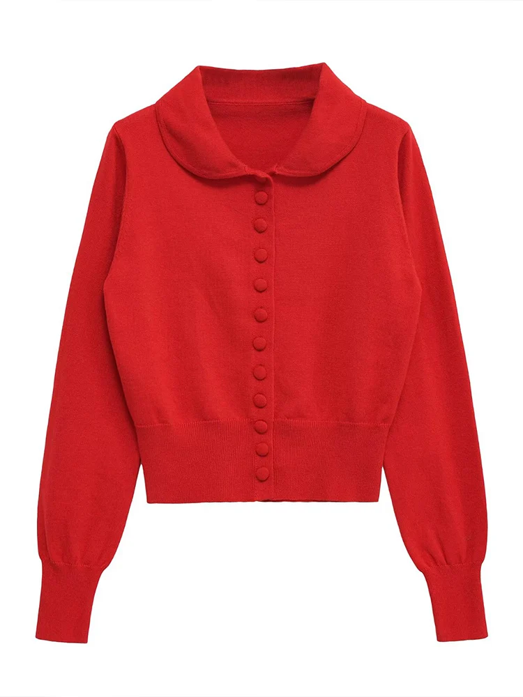 

long sleeve knitted jacket European style new women's fashion versatile temperament solid color doll collar