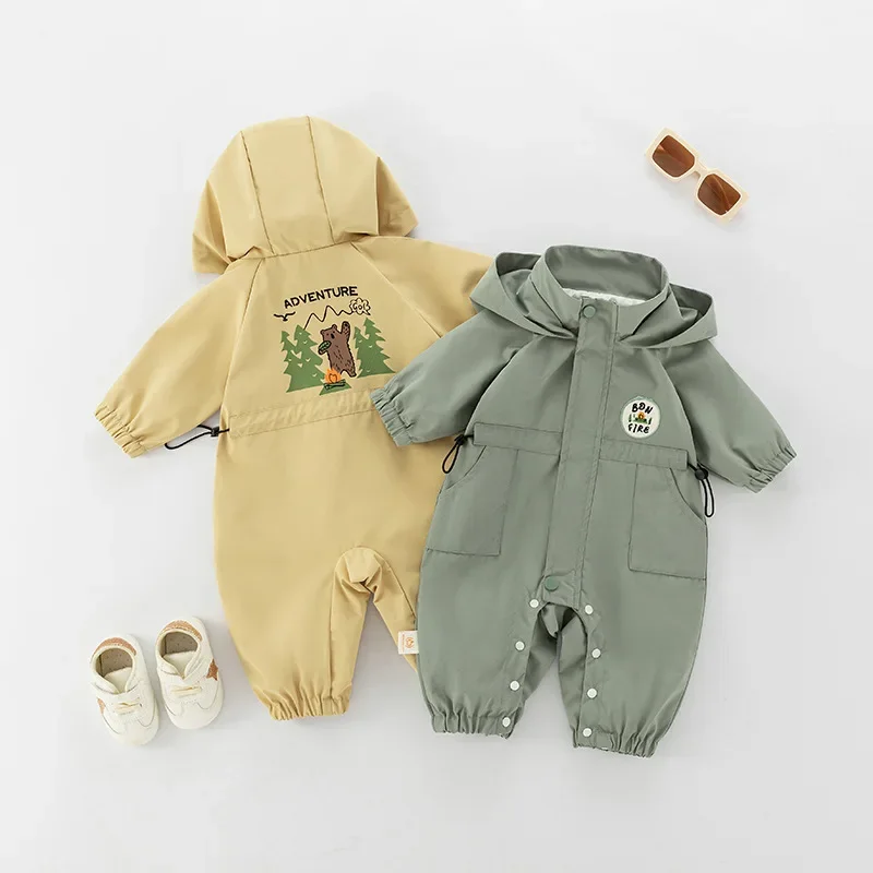 2024 Autumn Baby Clothing Outdoor Jacket 0-2Y Unisex Infant Casual Romper Double-layer Hooded Jumpsuit Toddler Windproof Outwear