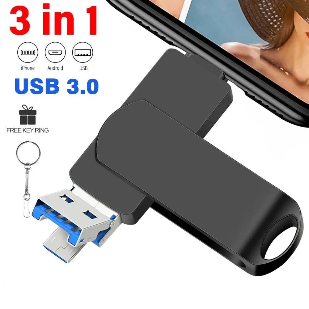 

512G Phone USB 3.0 Flash Drive 256GB External Storage 128GB For iPhone iPad Android android USB 3in1 Pendrive Gift Usb Stick 1TB