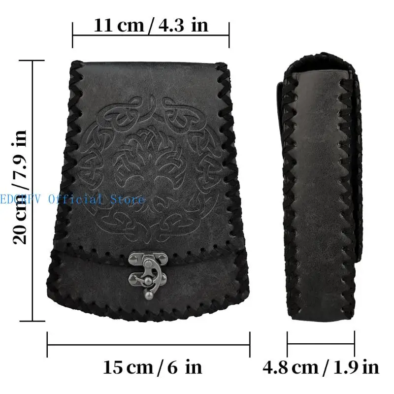 652F Medieval Waist Bag Vintage Embossed Leather Belt Pouches Medieval Waist Pack Phone Bag Coin Purse For Men Women Cosplay