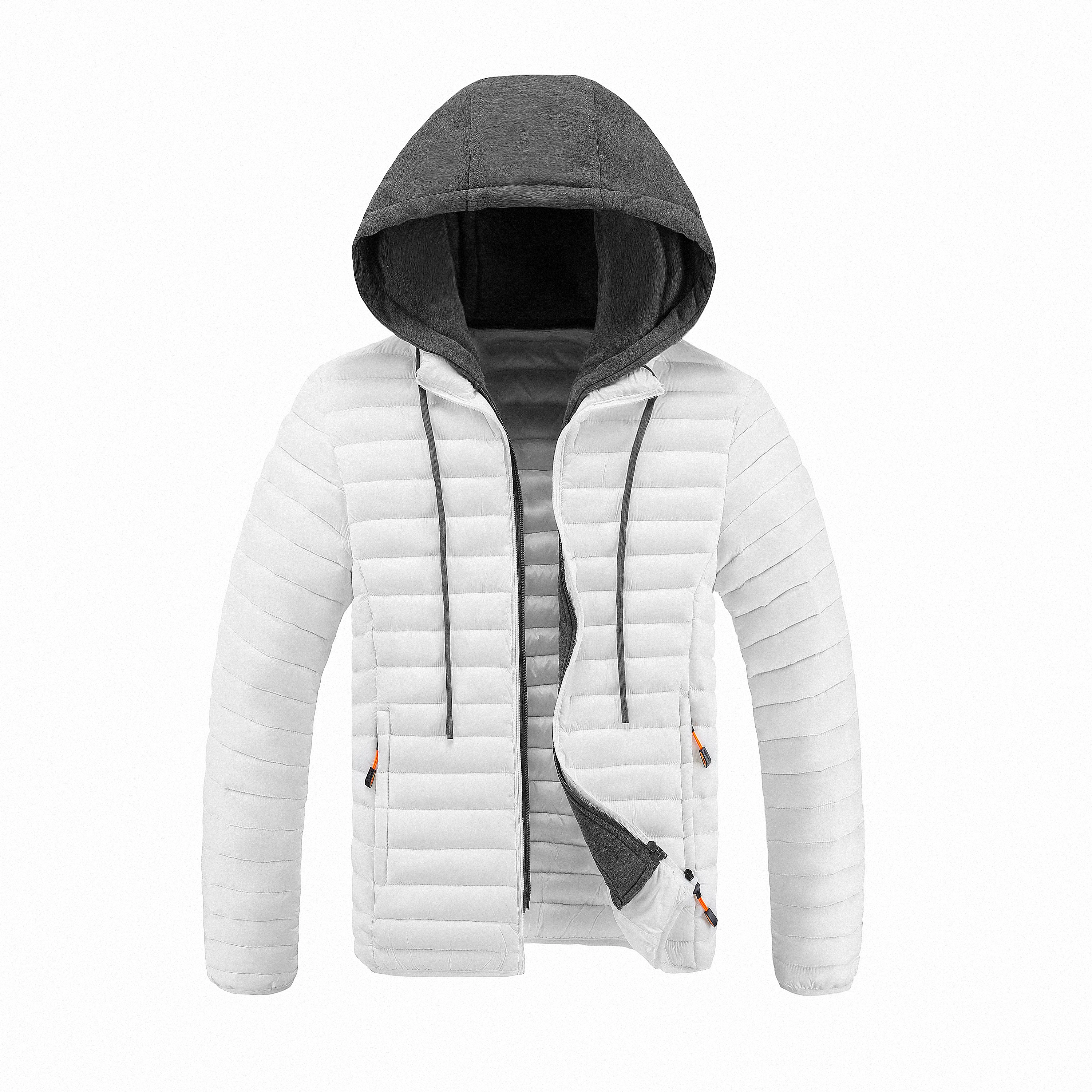 Men's Lightweight Detachable Hooded Quilted Jacket Casual Multi-Pocket Warm Autumn Winter Zipper Coat