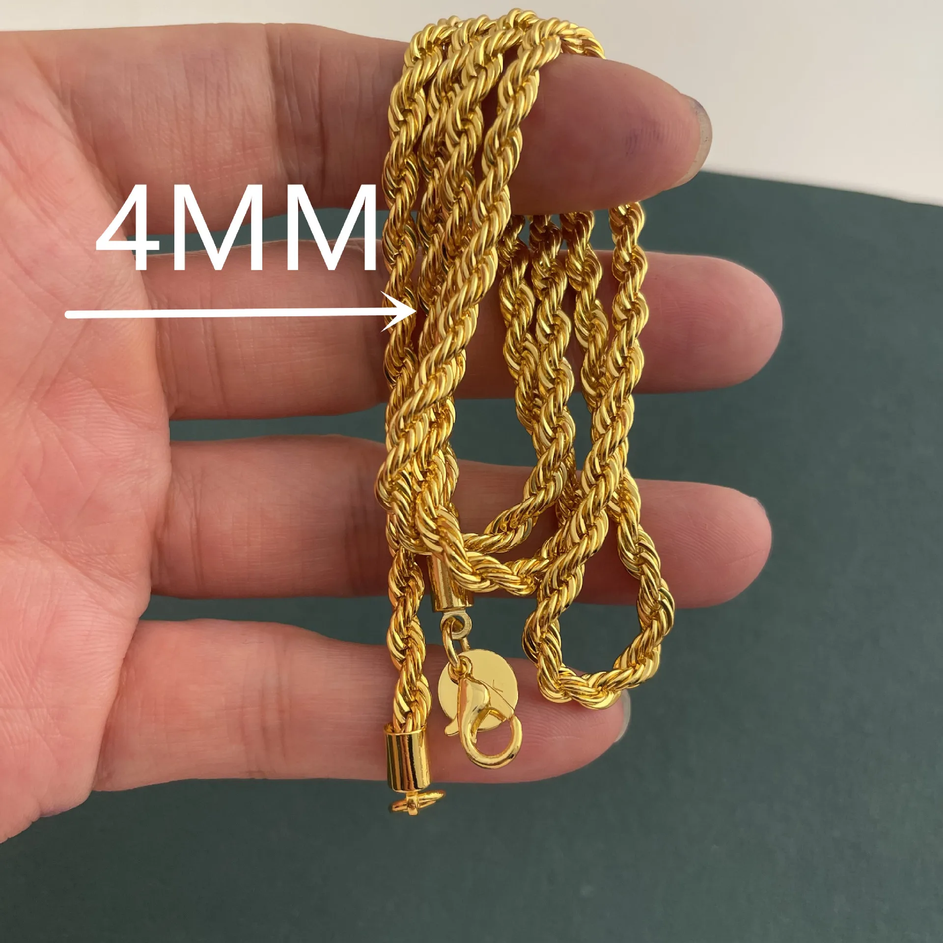 Andara 925 sterling silver 18K gold 4MM twisted rope necklace for men and women fashion simple jewelry