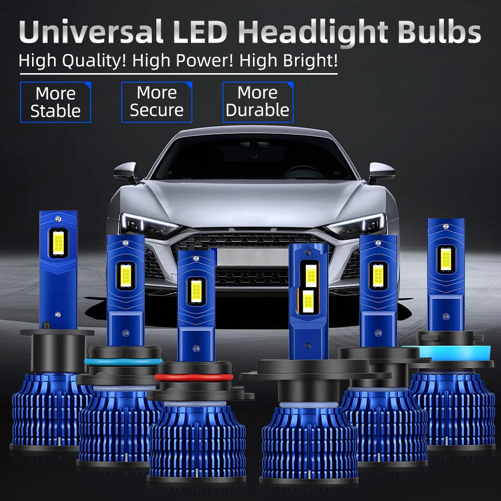 H7 LED H11 H4 Hi/Lo H11 9005 9006 H1 مصابيح السيارة الأمامية 6000K HB3 HB4 Canbus DRL أضواء السيارة 50000LM 200W 12V مع مروحة تربو