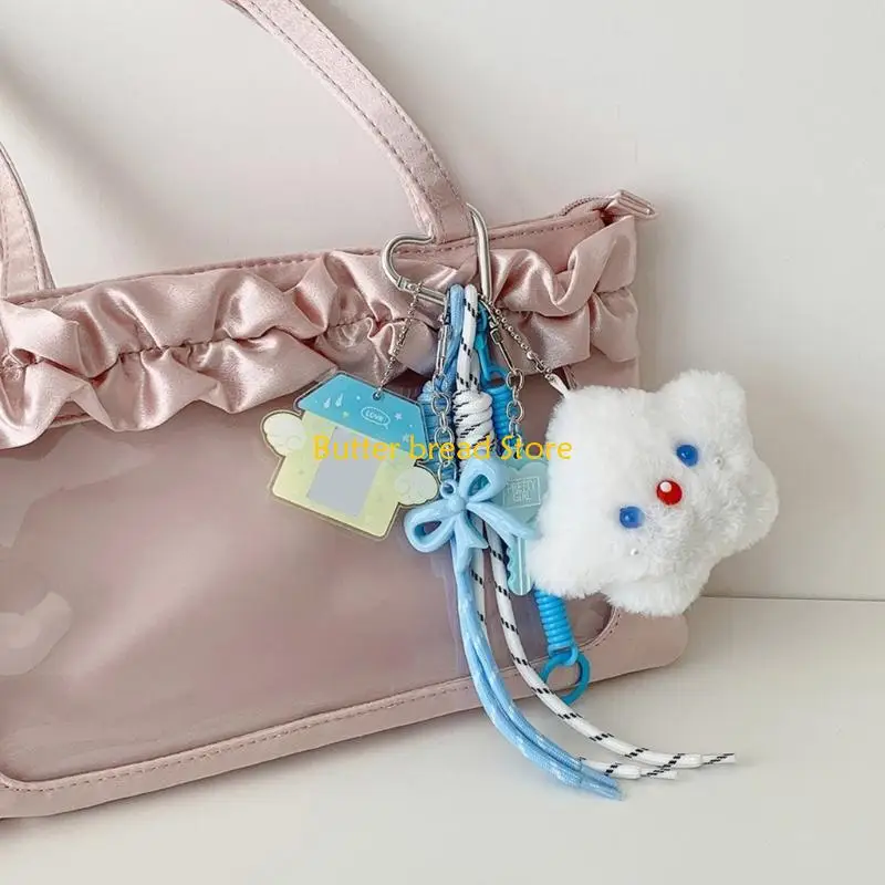 W89C Fuzzy Organizers Keychain With Secure Clip For Backpacks Purses Or Belts Decoration Plush Keychain Accessory Gift