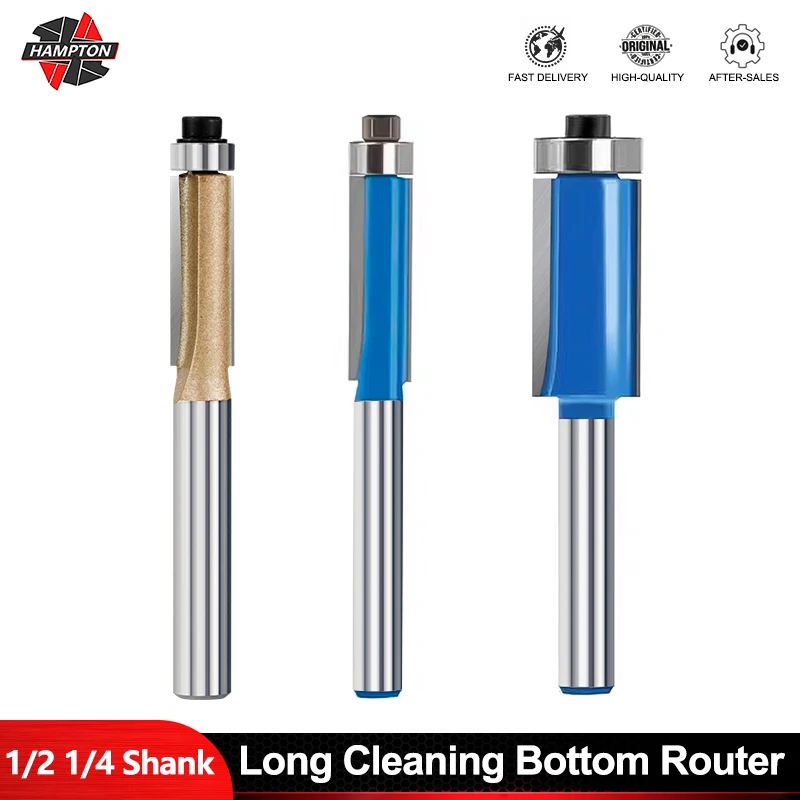 1/2 1/4 Shank Flush Trim Router Bit With Top Bearing 25.4-30mm Long Double Flute Straight Bit Tungsten Carbide Milling Cutter