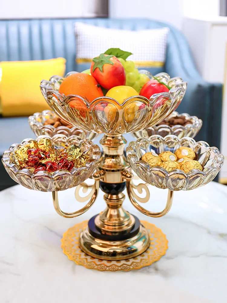 

Fruit Plate Crystal Glass Multi-Layer Modern Minimalist HomeTableLight Luxury Storage Snack Candy Rotatable Large European-Style