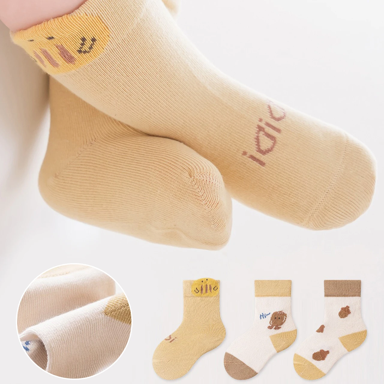 3Pair Soft Cotton Kids Middle Tube Socks Cute Cartoon Infant Calf Sock Sweat Absorbing Breathable Baby Socks 0-1Year Footwear