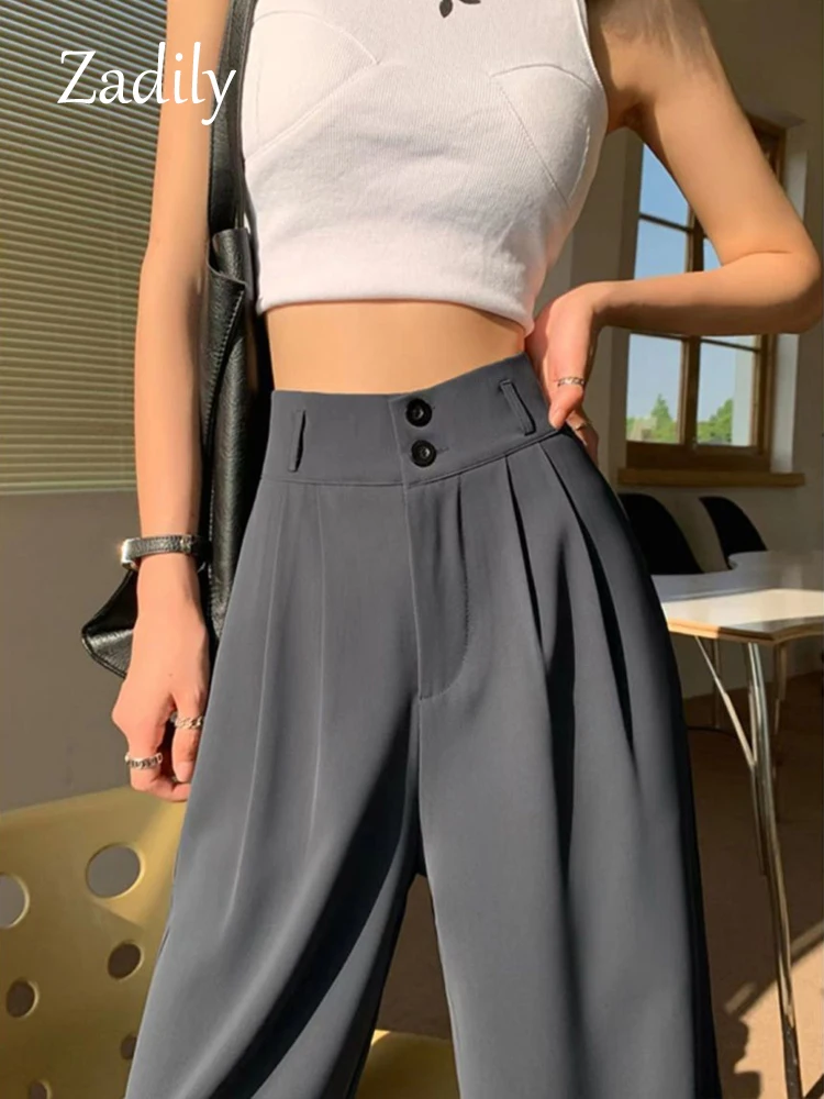 Zadily 2022 Autumn Wide Leg Women Classic Suit Pants Vintage Office Elegant Casual Black Trousers Female High Wasit Pants