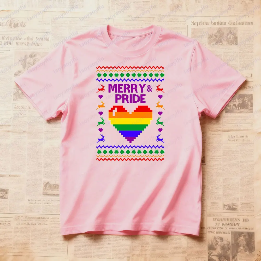Merry and Pride Creative Design T-shirt LGBT Ugly Sweatshirt Christmas Men Women Shirt Rainbow Gay Lesbian Holiday Clothing