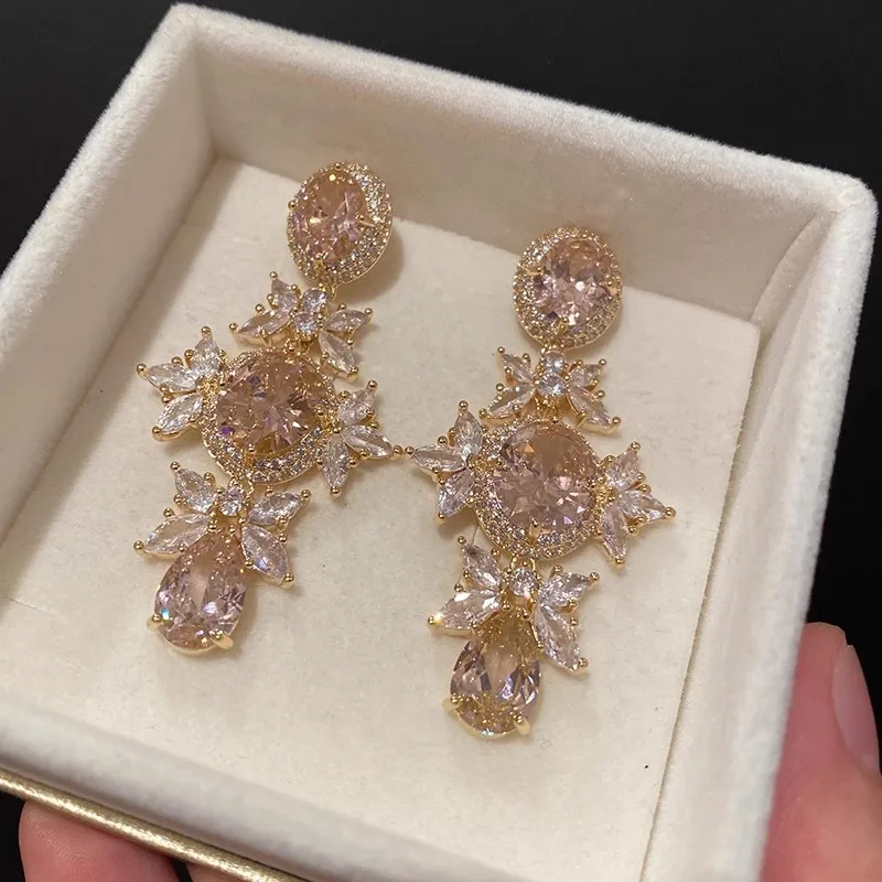 Fashion New Style Flower Drop Zircon Luxury Temperament Earrings