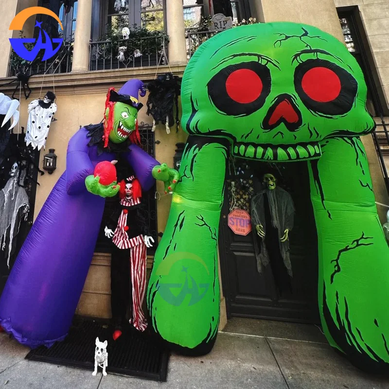 ซุ้มโครงกระดูกผีสีเขียวแบบเป่าลม ทนทาน พกพาสะดวก สำหรับตกแต่งฮาโลวีน