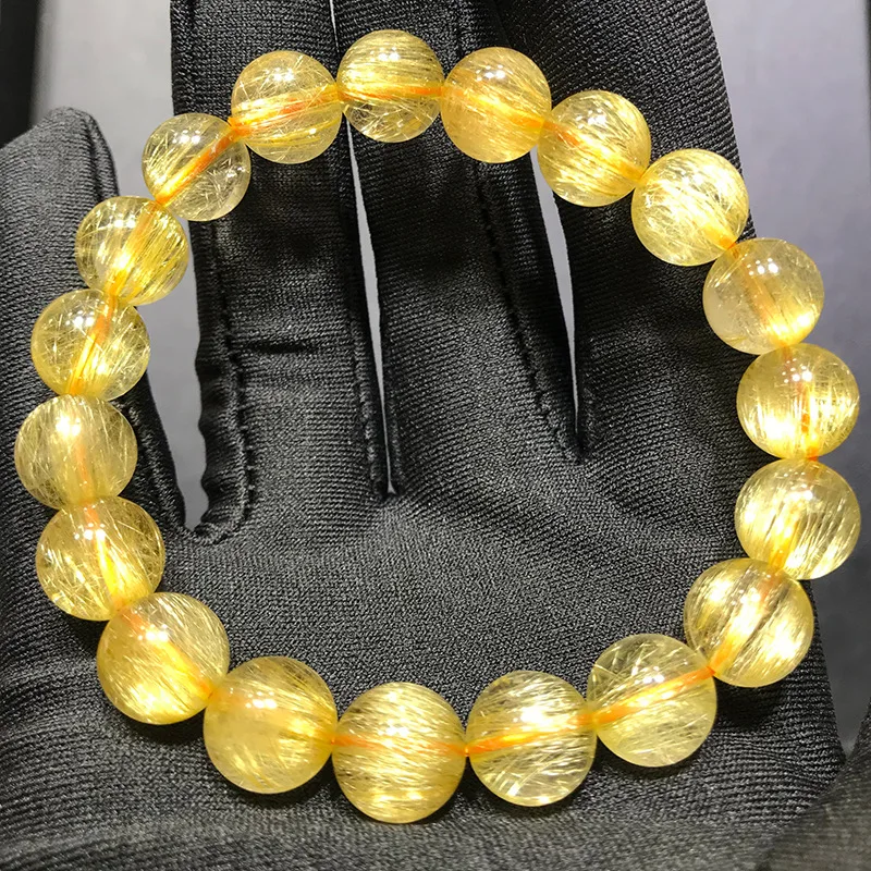 Venus Crystal Natural Brazil Old Mine Gold Rutilated Quartz Bracelet Men and Women Rutile Full Dense Smooth Hair C