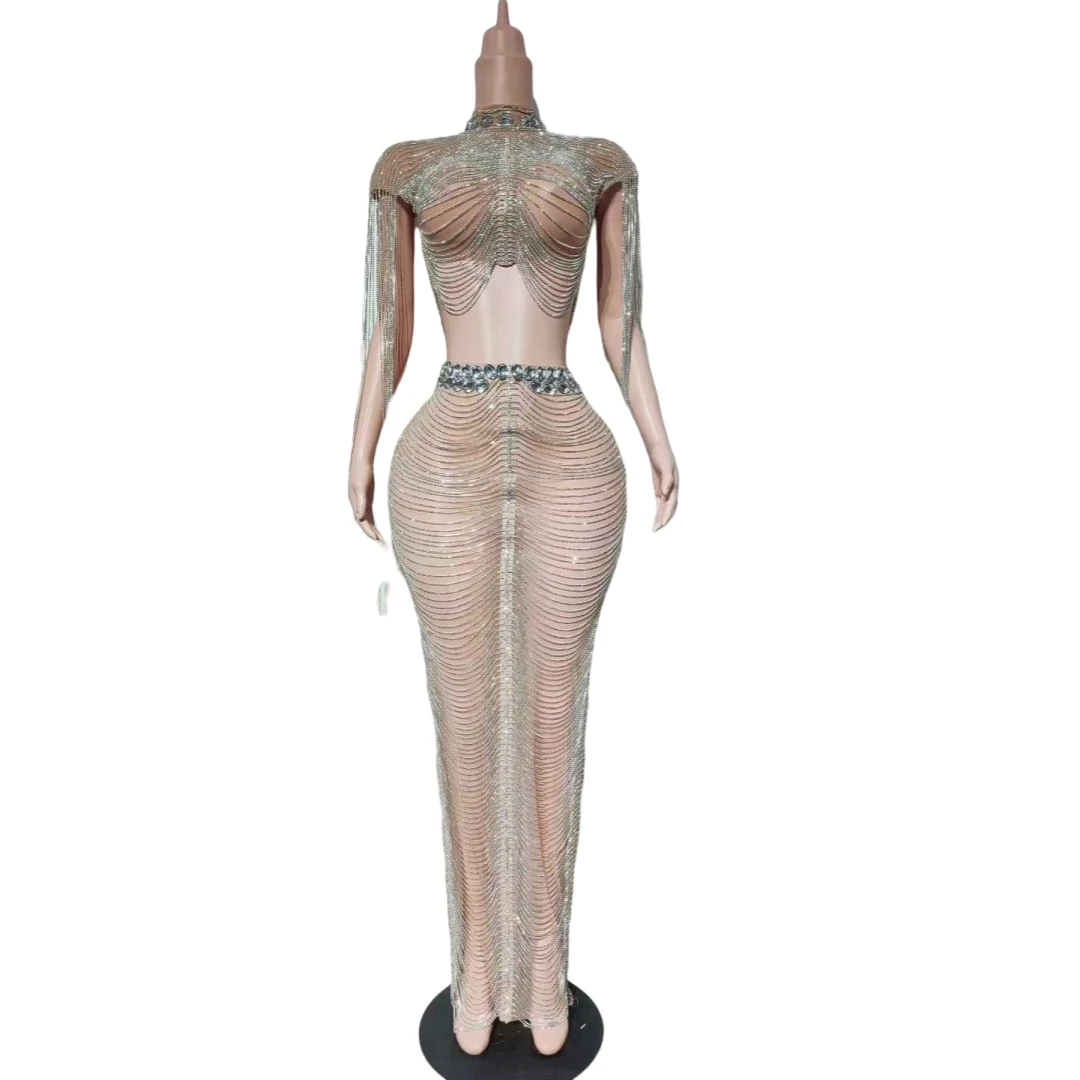 見事な 2 個セットドリルチェーン輝く衣装女性の誕生日イブニングプロムステージ着用