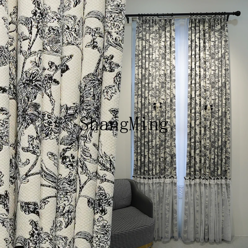 

DHY custom light luxury living room retro living room blackout cloth yarn bedroom curtains