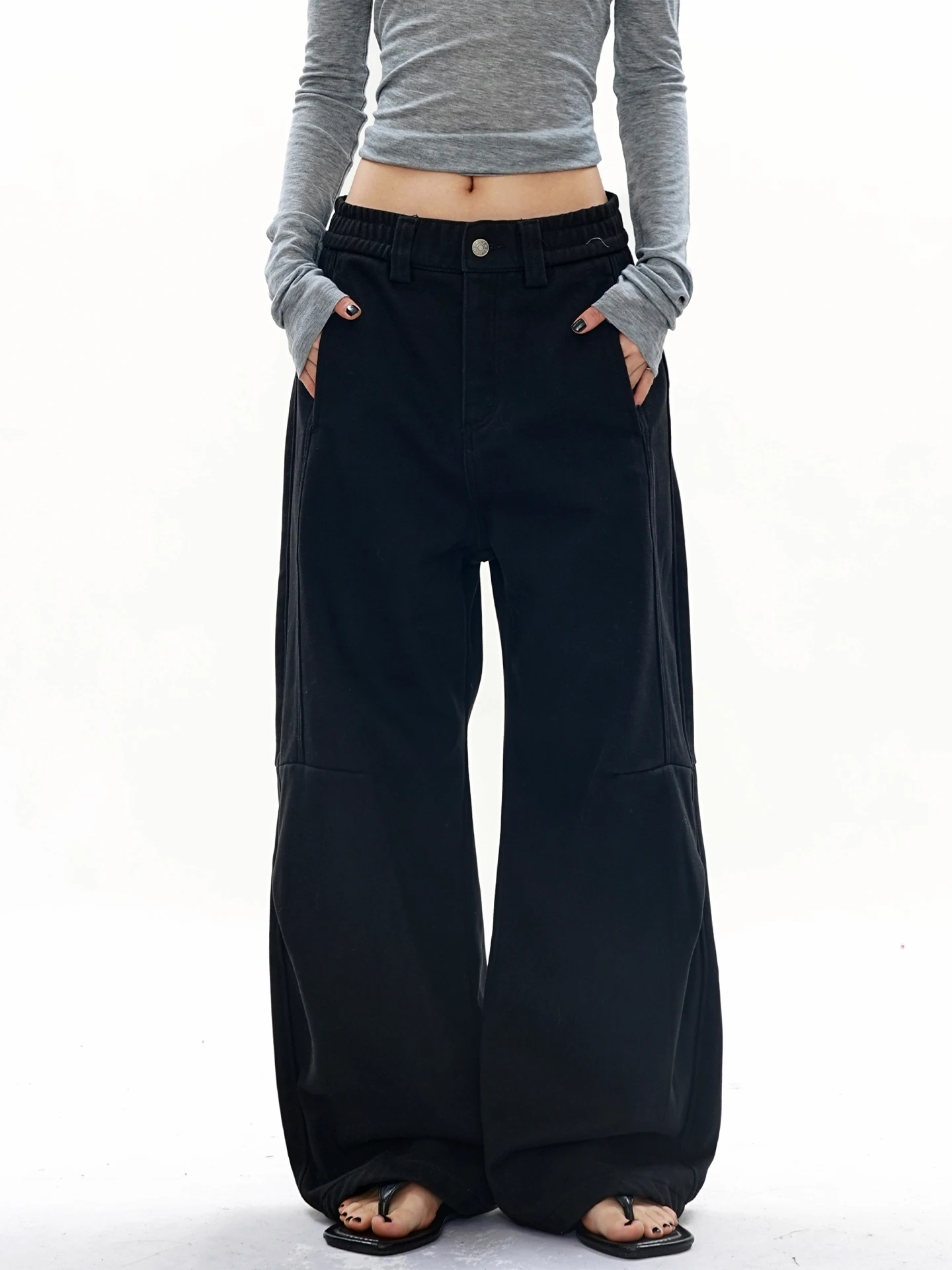 

Men's Fce Lined Wide Leg Jeans S3T5 Deconstructed Design Casual Straight Cut Retro American Sle Versatile Drapey Bootcut
