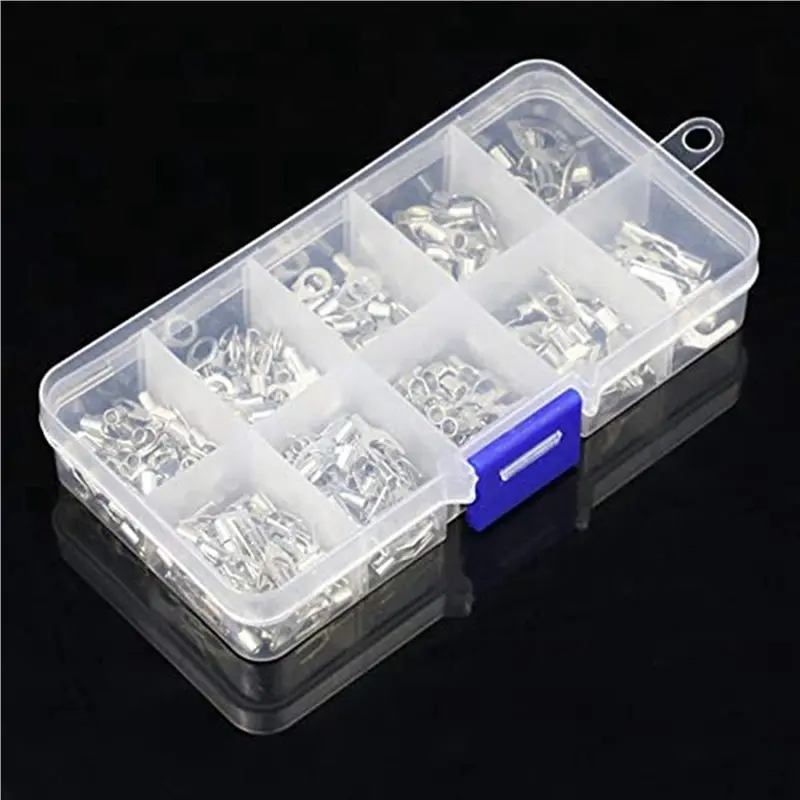 DT17 1600Pcs 10 in 1 Non-Insulated Ring Fork U-Type Brass Terminals Assortment Kit, Cable Wire Connector Crimp Spade, Silver