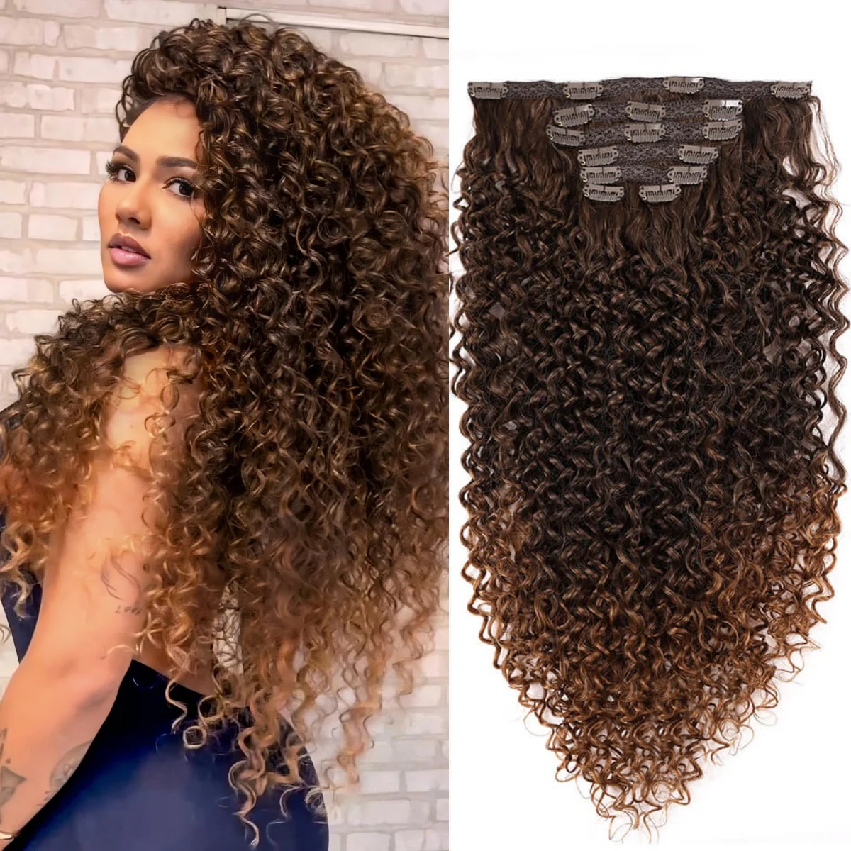 

7 Pcs Synthetic Jerry Curly Clip in Hair Extensions Full Head Organic Hairpieces Easy to Install for Volume And Length