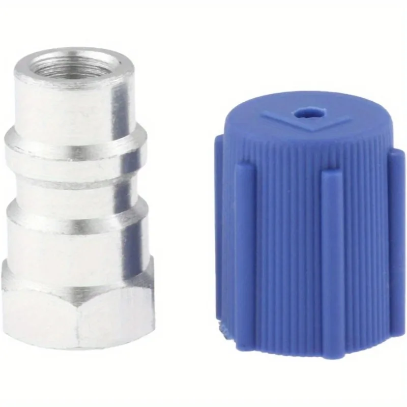 R-12 To R-134a Retrofit Valve 7/16 Low Side Port Adapter with Blue Dust AC Cap Universal for Air Conditioning Systems