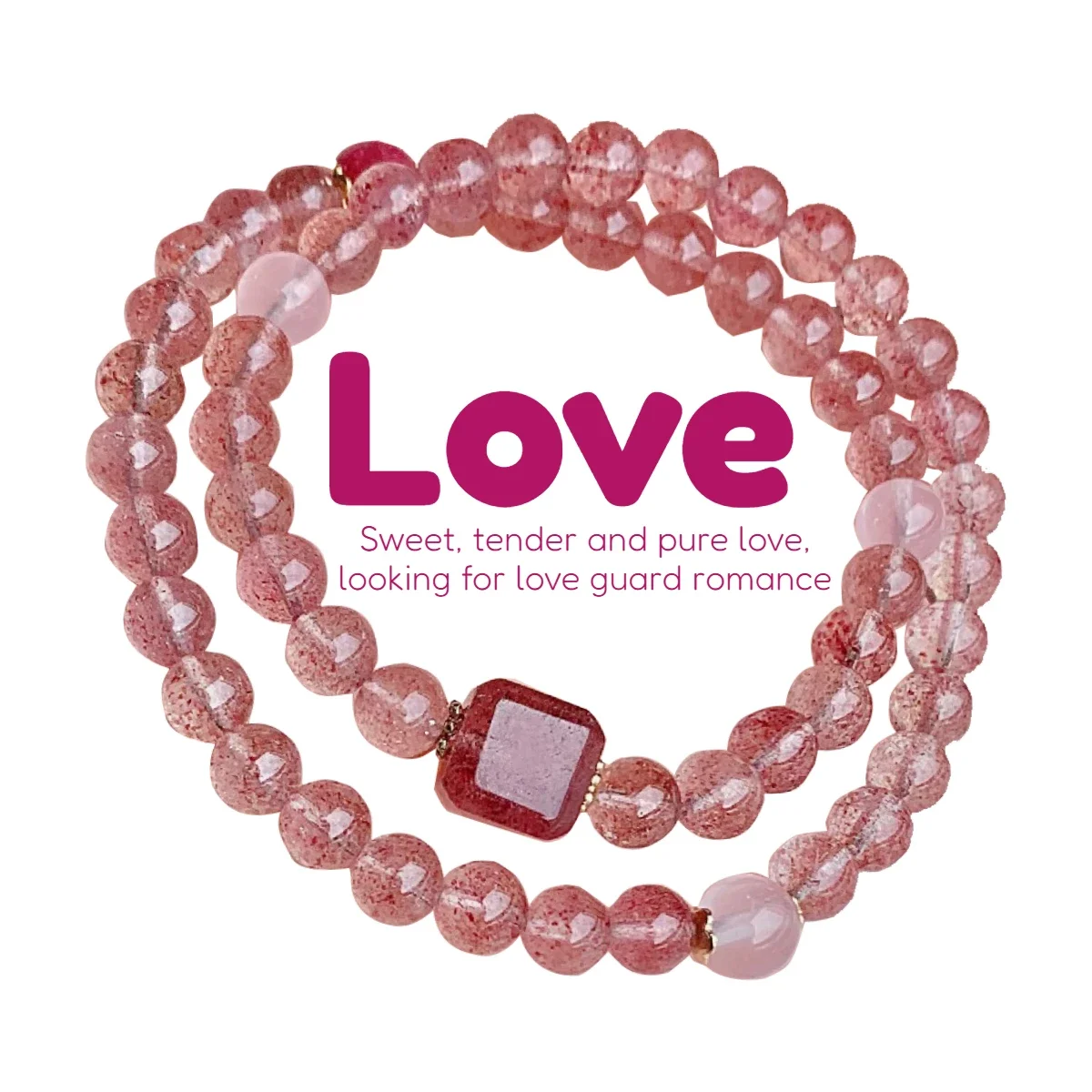 Natural Stone Pink Strawberry Crystal Beads Bracelet Block Spacer Beads for Jewelry Looking for Love Guard Romance Accessories