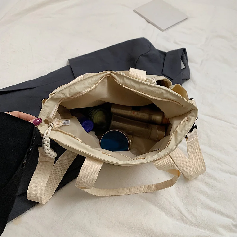 حقيبة كتف نسائية من النايلون مع جيوب متعددة مع سحاب بلون سادة، حقيبة حمل للعمل أثناء السفر #5