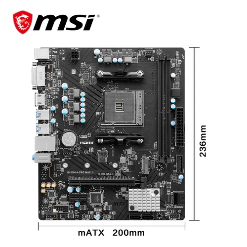Imagen 2 del producto Placa base MSI AMD B450M-A PRO MAX II, tarjeta madre de doble canal, memoria DDR4, M.2 SATAIII, USB3.2, compatible con zócalo de CPU R9, AM4