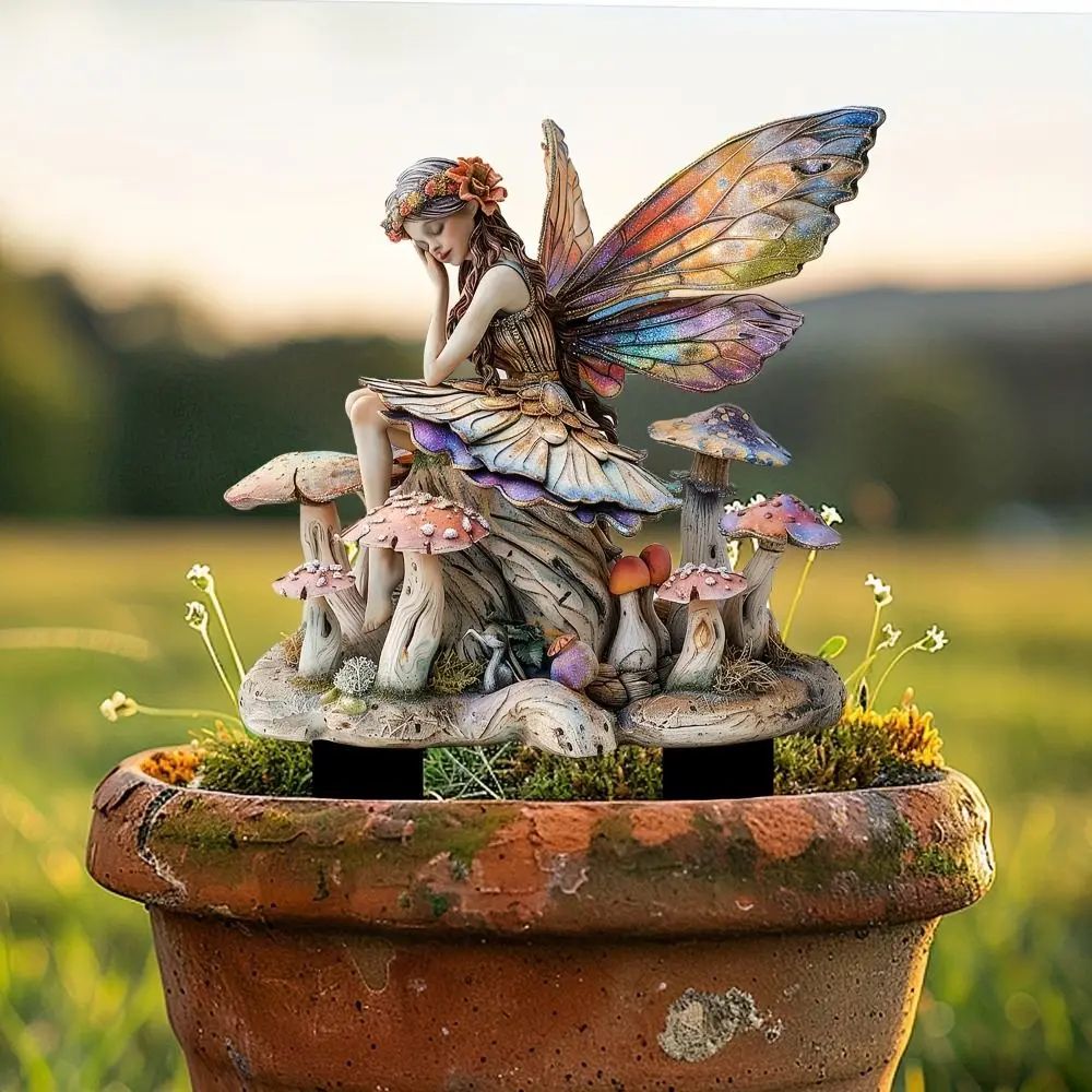 

Crafts Acrylic Fairy Mini Figurine Cute Artificial Flower Fairy Statue Sculptures Waterproof Creative Garden Floor Plugs Outdoor