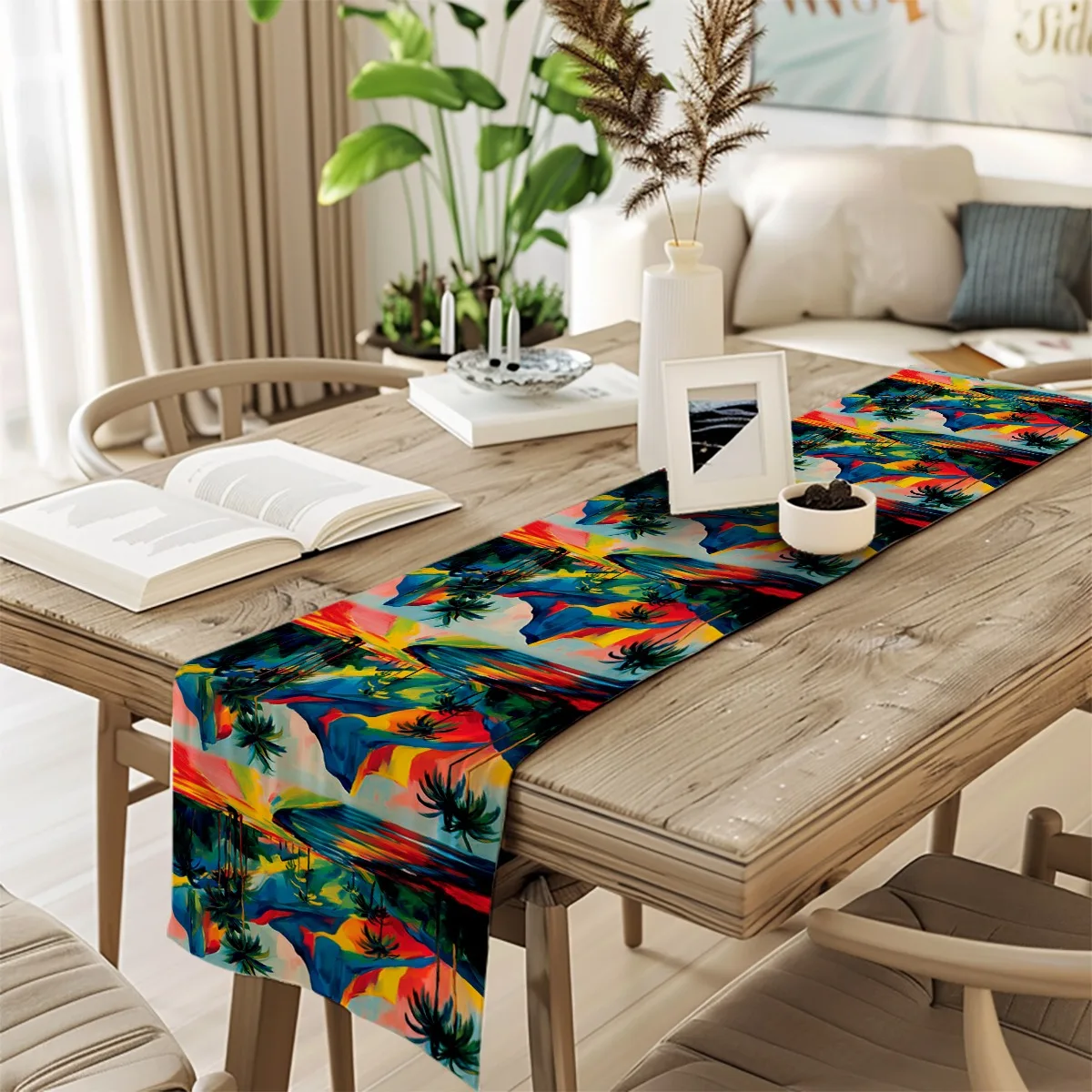 decor table runner Tropical Palm Trees Vibrant Impressionism Table Flag for family party,dining table decoration,festival party