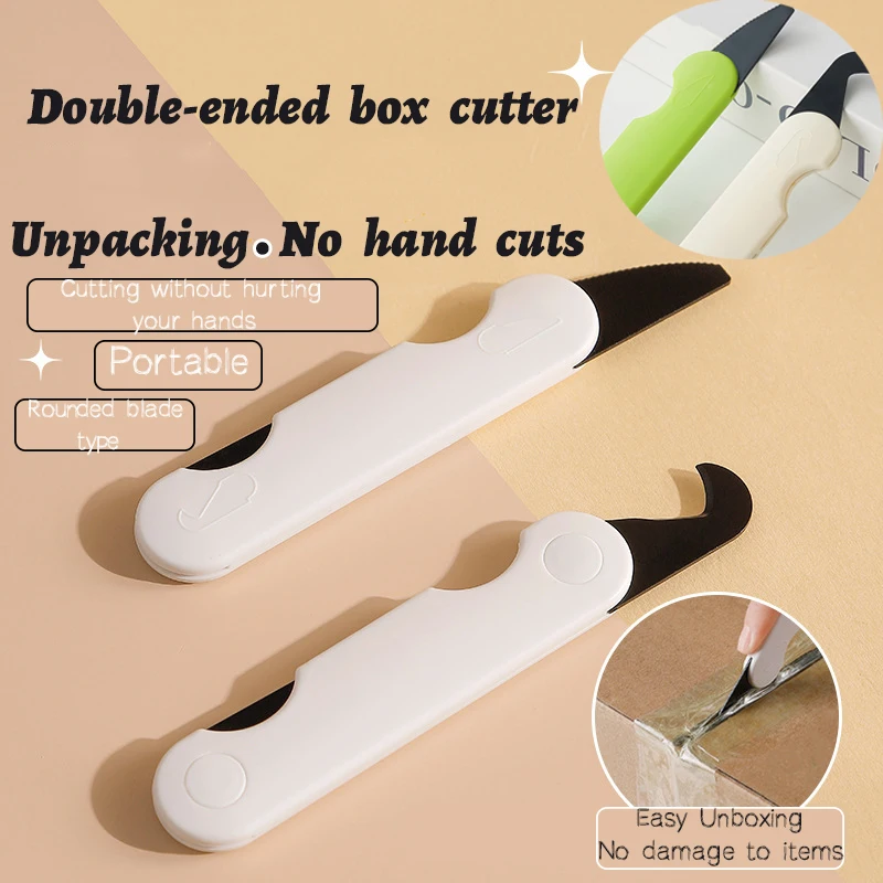 Portable Double-head Two-In-One Round Arc Open Box Cutter Safety Opener Dismantling Tool Small Household Courier Unpacking Knife