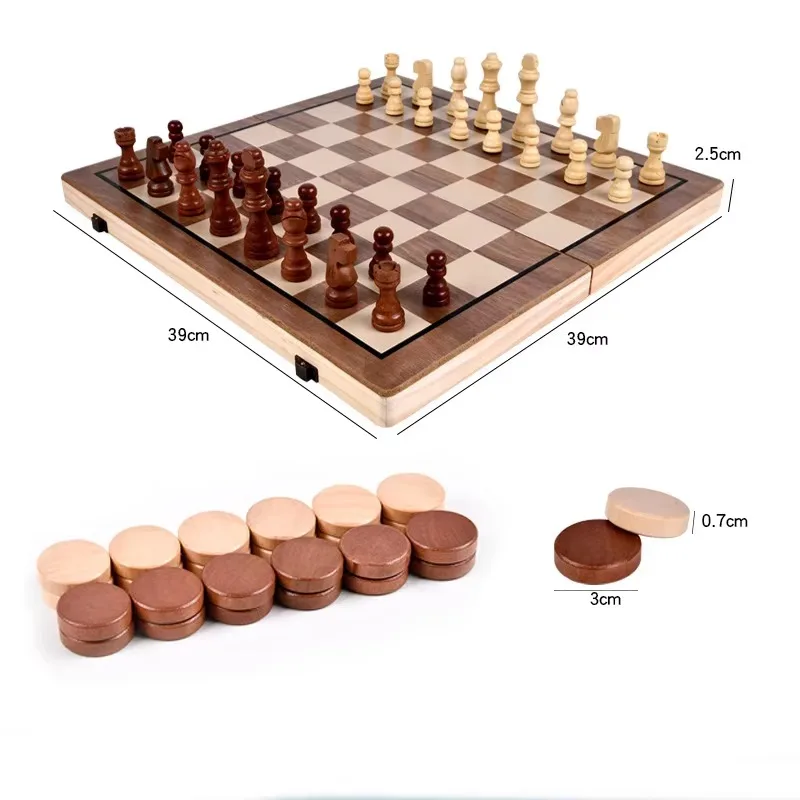 Holz-Schachspiel 15 * 15 Zoll Faltbares Magnetisches Großes Schachbrett 39 Figuren Tragbares Reise-Brettspiel-Set