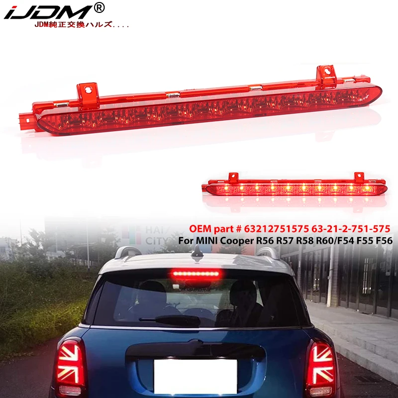 iJDM Red LED 3rd Brake Lamp For MINI Cooper R56 R57 R58 R60 Countryman F54 F55 F56,OEM Fit High Mount Brake Light Car Accessorie