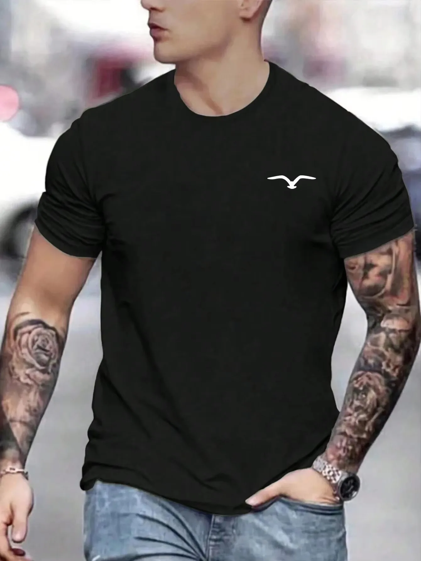 2026 New Pop Family Matching Unisex Oversized TShirt Minimal Small Flying Bird Chest Graphic Streetwear Casual Short Sleeve Tops