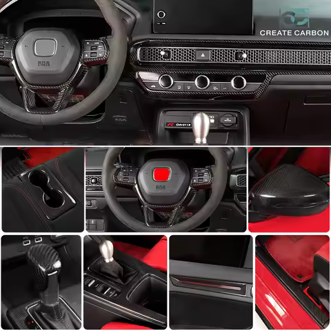 Car Interior Accessories For Honda 11th Gen Civic Type R Fl5 Steering Wheel Cover Trim Rearview Mirror Cover Center Dash Panel